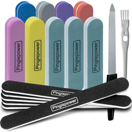 Pingispower Nail Files and Buffers, 17PCS Professional Nail File kit for Nail Art Enthusiasts and Nail Technicians, 100/180 & 600/3000 Grit Nail Files, Dual Sided Washable Reusable Manicutr Tool Ket