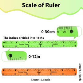 Grevosea 2 PCS Flexible Ruler Bendable Unbreakable Safe Soft Transparent Clear Shatterproof Clear Rulers Straight Flat Plastic Ruler for Home School Classroom Office Kids Adults (Red, Green)
