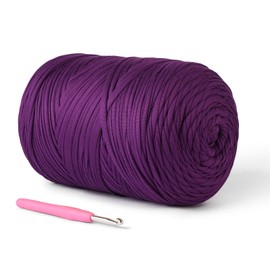 (800g/228yds) T Shirt Yarn, Soft Tshirt Crochet Yarn for Crafts and DIY Knitting Crocheting Cloth/Bag/Basket/Coaster, 100% Polyeste Elastic Fabric Chunky Thick Yarns for Crocheting (Violets)