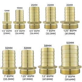 Solid Brass Pipe hosetails to Male bsp Thread for Pumps,Filters Water Features and Fountains (3/4" bspm - 25mm Barb) 3/4" bsp = 26mm Across The Thread