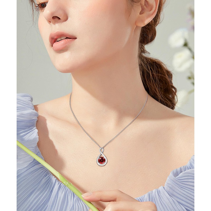 Eastlily Infinity Garnet Necklace for Women, Jan-Garnet 925 Sterling Silver