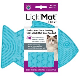LICKIMAT Felix, alimentador lento para gatos en forma de pez, reduce ansiedad y aburrimiento, perfecto para alimentos, golosinas, yogur o mantequilla de maní, Turquesa