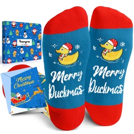 HAPPYPOP Christmas Gifts Stocking Socks for Men Women - Duck Socks Xmas Stocking Stuffers for Teens, Santa Socks for Christmas