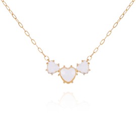 GUESS Goldtone Three Glass Heart Charm Dainty Necklace