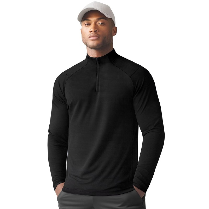 Zengjo 1/4 Zip Pullover Mens Athletic(Black,L)