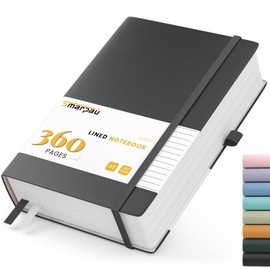 Smarpau Notebook A5 360 Pages, Lined Notebook with Sticky Notes&Inner Pocket, 100gsm Thick Paper Journals Notebook for Women Men Writing School, Office, Travel, 14.5 x 21cm - Black