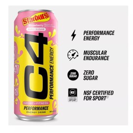 Cellucor C4 Energy Drink, STARBURST Strawberry, Carbonated Sugar Free Pre Workou