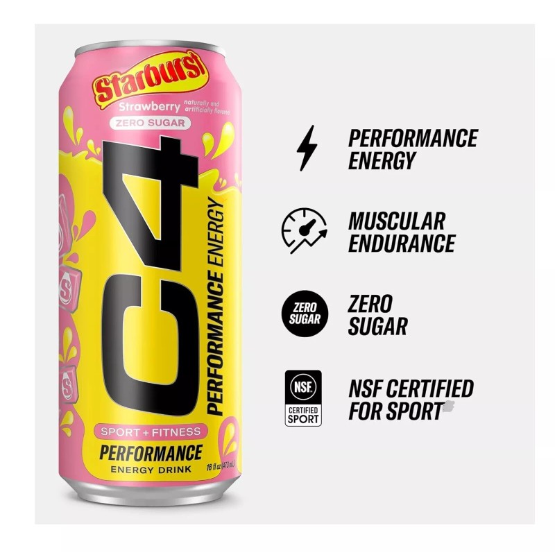 Cellucor C4 Energy Drink, STARBURST Strawberry, Carbonated Sugar Free Pre