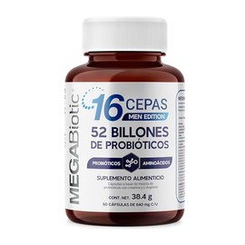 MegaBiotic Probióticos Men´s Edition y 52 Billones 16 Cepas | Suplemento Alimenticio con Prebióticos, Creatina, L-Arginina, L. Rhamnosus, L. Casei | 6