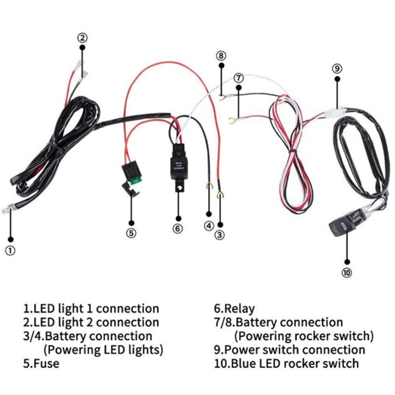 40A 12V LED Spotlights Wiring Harness 1-to-2 IP67 Waterproof for