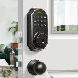 SUBPOT Smart Keyless Entry Door Lock with 2 Knobs,Front Door lock Handle Set,Electronic Digital Keypad Deadbolt,Auto Lock,50 User Codes,Voice Prompts,Anti-Peeking Password,Home, Apartment,Satin Nickel
