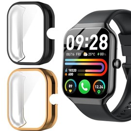 P99 Smart Watch Case, Lamshaw Soft All Around TPU Case with Screen Protector Compatible for Motast, Jugeman, Togala, Fempoin P99 1.96 Inches Smart Watch (Black+Rose Gold)