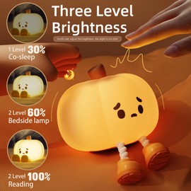Cute Pumpkin LED Night Light, 3 Level Dimmable Nursery Nightlight, Silicone Soft Light Lamp Gift, Rechargeable Bedroom Touch Lamp for Breastfeeding, Kids, Girl, Boy, Dorm Decor (Pumpkin shape)