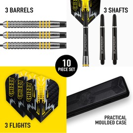Harrows Dave Chisnall "Chizzy" 80% Tungsten Steel Tip Darts Set 21g, 22g, 23g & 24g - Includes Black Midi Supergrip Shafts, Prime Flights & Travel Case (21g)