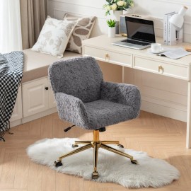 Office Chair,Artificial Rabbit Hair Home Office Chair with Golden Metal Base,Adjustable Desk Chair Swivel Office Chaircolor: Violet + Velvet + Foam