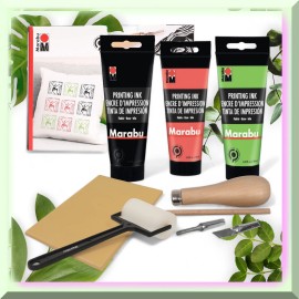 Zyva PrintPro Linocut Deluxe Kit: 3x100ml Ink, Cutter, Rubber Block, Brayer Roller -