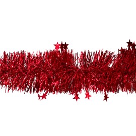 Creativery Christmas Garland, Tinsel with Stars, 8 cm x 3 m, Tinsel Garland, Tree Garland, Christmas Tree Decoration, Choice of Colours: Red 250