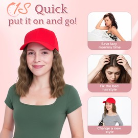 SEGO Hat Wig, Hat with Hair Attached for Women Red Baseball Cap with Hair Extensions, Short Curly Baseball Cap Wig Adjustable Hats for Daily Party 8 Inch #10P22T Medium Brown Mix Dark Blonde
