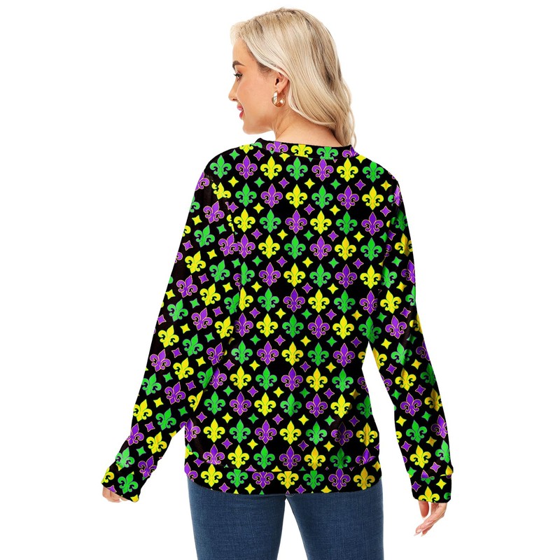 Deerose Mardi Gras Sweatshirt Ladies Fat Tuesday Iris Print Sweatshirts