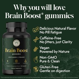 Brain Boost Nootropic Supplement with L-Theanine & Lion’s Mane – Focused Formula for Calmness & Cognitive Support | Ideal for Professionals, Students, Thinkers, & Caffeine-Sensitive Users