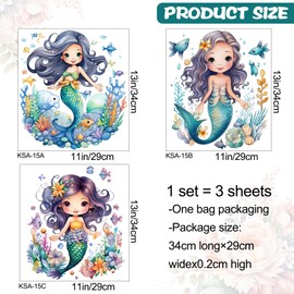 3pcs Cartoon Ocean Animals Toilet Seat Lid Stickers Watercolor Self-Adhesive Turtles Mermaids Seaweed Coral Fish Toilet Cover Decals Under The Sea View Decor for Bathroom Wall Bathtubs Glass Door (B)