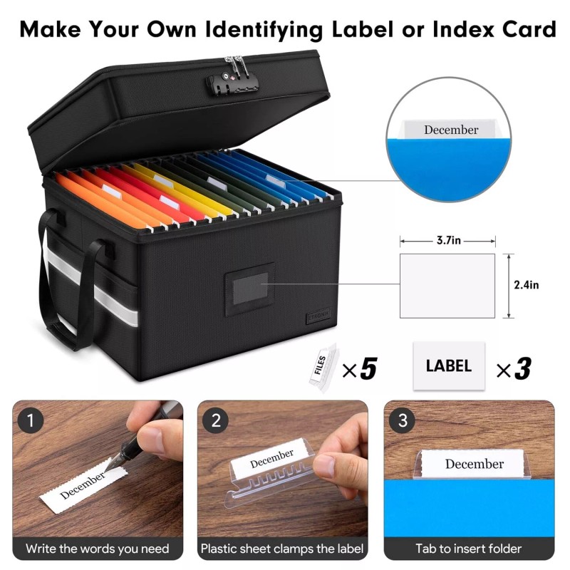 ETRONIK Fireproof Document Box with Lock, ETRONIK 2 Layer File