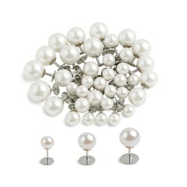 Quuztao 60 Sets Pearl Buttons for Clothes, 3 Size No Sew Pearls Botones para Ropa Elegantes for DIY, Pins Removable Reusable Decorativos
