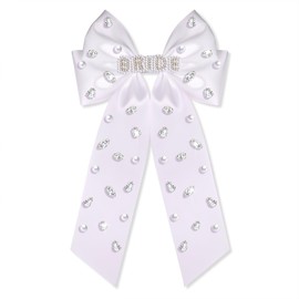 Bride Hair Bows Clips for Women Bridal Accessories White Satin Ribbon Hair Bows Wedding Hair Bow Barrettes Engagement Hair Accessories Outfits Party Gifts