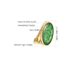 Classic Small Round Clip Earrings - Clip On Earrings Without Pierced Earrings; Every Day Original for Women (Emerald Green Gold)