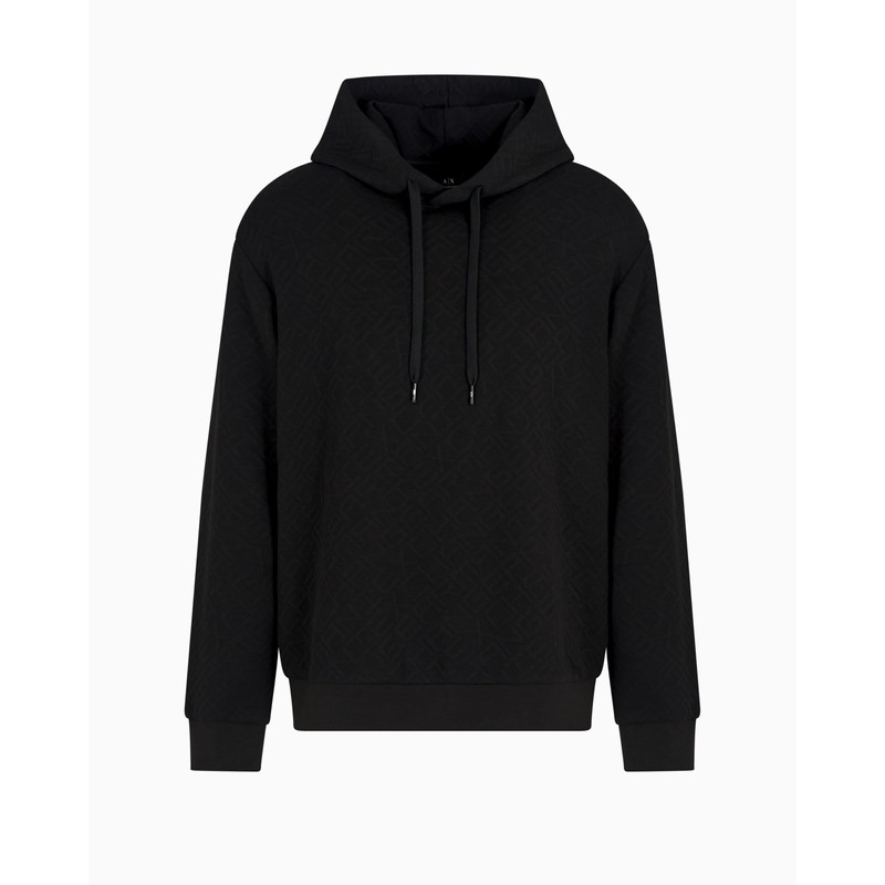 Armani Exchange Men's Standard Fleece Hoodie, Black Allover Big Logo,