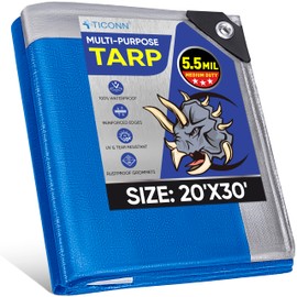 TICONN Heavy Duty Tarp Cover, Extra Thick Tarps Waterproof Tear and Rip Proof UV Resistant Tarpaulin with Reinforced Grommets and Edges (5.5 Mil, 20'x30')