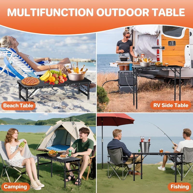 FUNYKICH 3ft Camping Folding Table with 3 Height(35.4'' Lx15.7'' W),