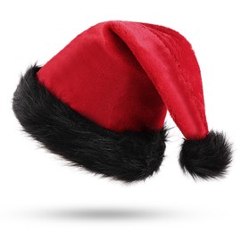 KONVINIT Red and Black Christmas Hat for Adult Deluxe Santa Claus Hat Luxury Santa Hat for Men and Women Father Christmas Hat for Christmas Party,Santa Costume,Red and Black