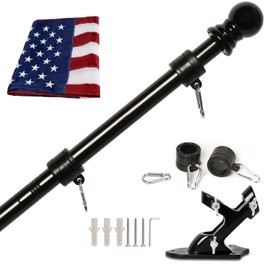 Sunnytech Flag Pole for Outside with 3x5 Embroidered US Flag,6FT Black Tangle Free Metal Flag Poles,Stainless Steel Black Holder Bracket for House,Outdoors Garden