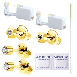 Ear Piercing Kit-10 PCS Disposable Self Ear Piercing Gun Cartilage Surface Tragus Piercing Tools with Gold Earrings Stud Ear Hole Cleaners