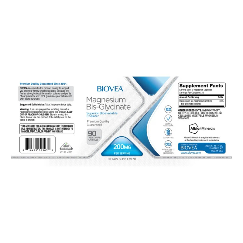 Biovea Magnesium Bis-glycinate 200 Mg 90 Capsulas Vegetarianas De Bis-glinato