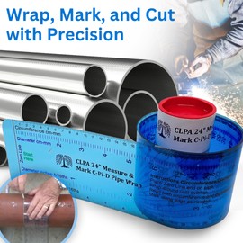 CLPA 24" Diameter Measure & Mark C-Pi-D Pipe Wrap Around - A Pipe Measure & Marking Tool, & Pipe Cutting Guide. Wrap Around & Read Through Design for Circumference, Diameter, Marking & Cutting