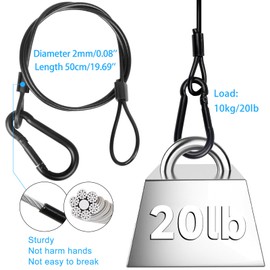 jindaaudio Lighting Safety Cable with Loops(6-Pack), 25kg Load Stage Light Safety Cable Black Security Chain Hanging on Trusses, Stainless Steel Lanyard（Diameter 2mm/0.08in, Length 50cm/19.69in)