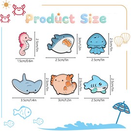 Sea Animal Brooch Pin,Set of 6 Ocean Animal Enamel Pins Shark Seahorse Axolotl Jellyfish Brooch Backpack Pins Badges for Birthday Girls Boys Kids Clothes Scarf Backpack Accessories Party Gift