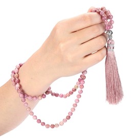 QGEM 108 Beads Gemstone Yoga Bracelet Wrap Amber Chakra Life Tree Buddha Buddhist Tibetan Prayer Beads Healing Reiki Mala Chain Necklace with Life Tree Pendant, Alloy