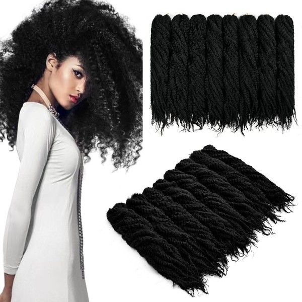 YMHPRIDE 8 Packs Braiding Hair Afro Kinky Hair Extensions, 24 Inch Twist Hair Crochet Afro Marley Kinky Curly Hair Extensions Synthetic Hair (Black)