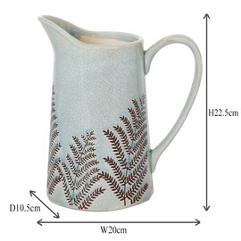 Flower Vase Windowsill Pitcher Jug Flower Display Blue Embossed Fern Leaf Vase Mothers Day Decor (CA95)