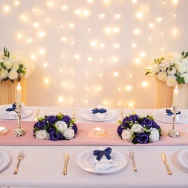 BLOSMON Navy Blue Rose Flowers: 2 Pcs Fake Floral Balls Centerpiece for Wedding Table Centerpieces - Artificial Silk Kissing Bouquet Flower Arrangement for Home Party Event Decor