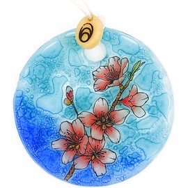 Bolla Glass Art - Cherry Blossom Ornament, Fused Glass, 2.5 in Flat, Hanging Suncatcher (Flower Collection)