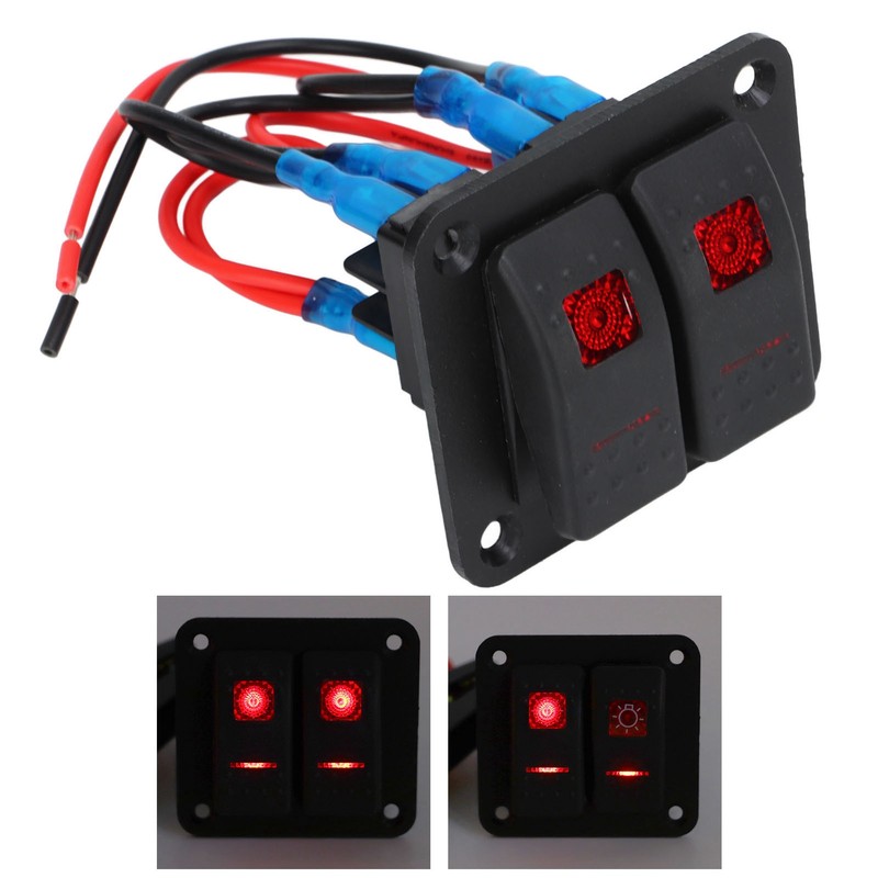 Rocker Switch Panel 2 Gang On Off Pre Wired Red