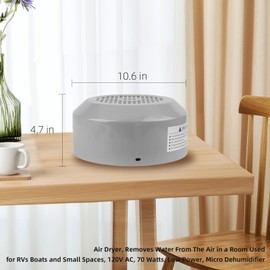 Air Dryer Made by Durable Material Removes Water From The Air in a Room Used for RVs Boats and Small Spaces, 120V AC, 70 Watts, Low Power, Micro Dehumidifier