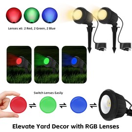 Holeva Spotlight Outdoor – 120V Plug-in, 2700K Warm White LED Landscape Spot Lights with RGB 3 Lenses for Yard, Garden, Lawn&Tree Decor, IP67 Waterproof, Perfect for Holidays&Everyday (2 Pack, Black)