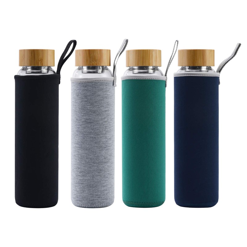 sunkey Glass Water Bottle 32 oz Wide Mouth with Sleeve
