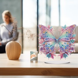 CAYUDEN Diamond Painting Table Decoration, DIY Diamond Painting Adults 5D Pink Butterfly Diamond Standing Craft Set DIY Vases Stand for Beginners Home Gift Family Decoration Gift