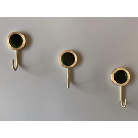 Gold Brass Decorative Wall Hook, Hole Free Wall Mount Fancy Hook (Dark Agate Green–Pack of 2)